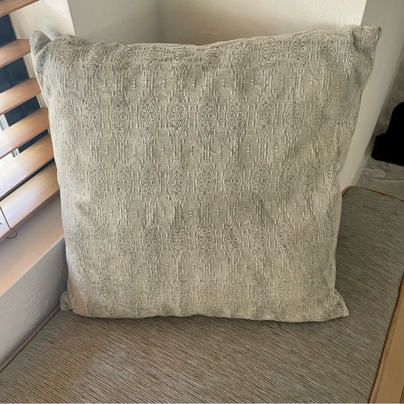 18x18 throw pillow in washed out sage green with embroidered detailing - Picture 2 of 8